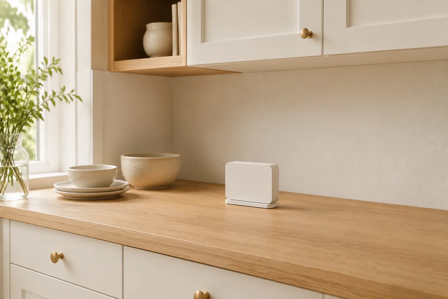 Senecta Pod on a clear kitchen counter away from the sink and stove